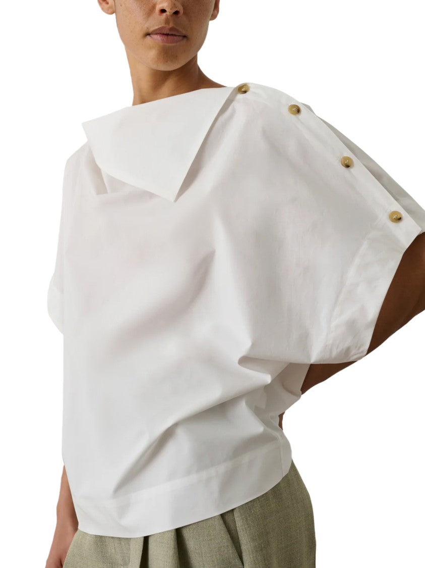 Soeur Boxy White Short-Sleeved Shirt With Unique Button Detail