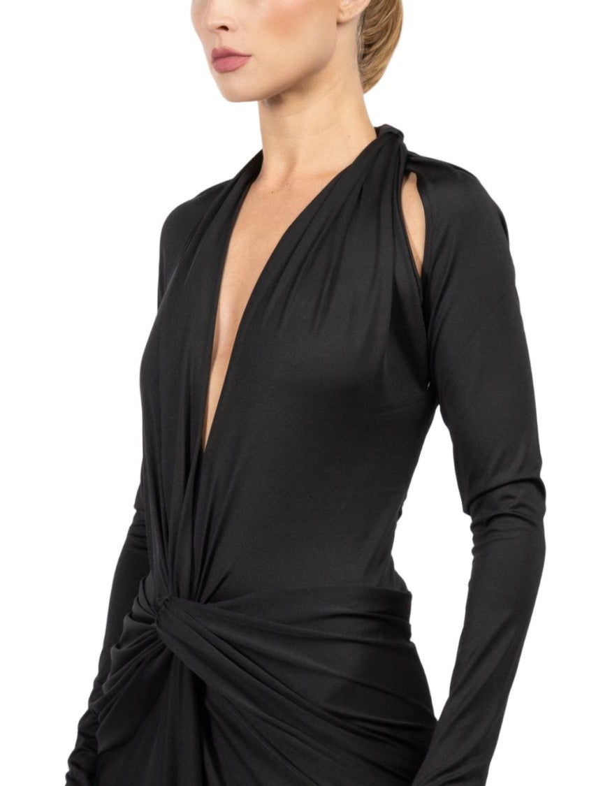 Victoria Beckham Black Maxi Dress With Draped Waist