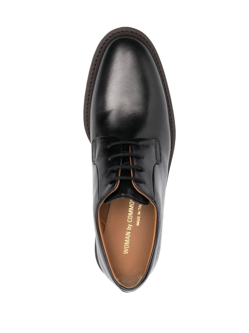 Common Projects Polished Black Leather Derby Shoes With Lace-Up Design