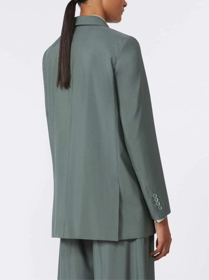 Max Mara Sage Green Pointed Lapels Linen Blazer
