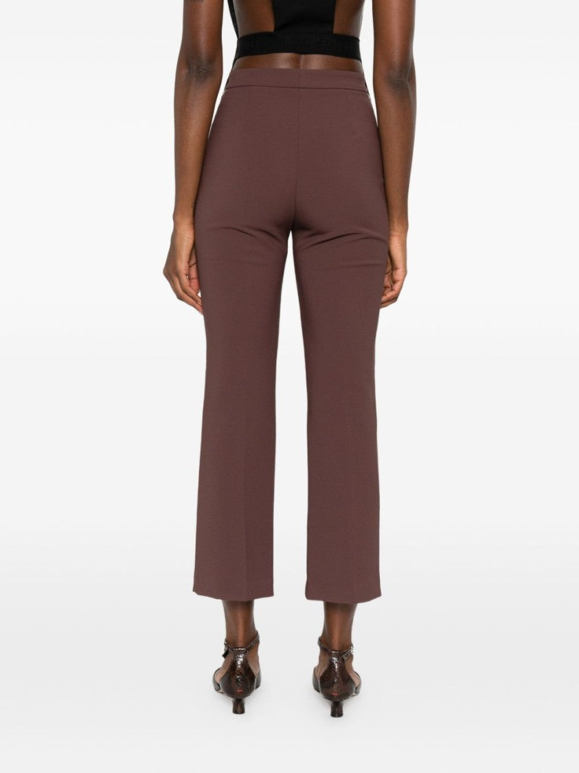 Elisabetta Franchi Cropped Brown Straight-Leg Trousers With High Waist