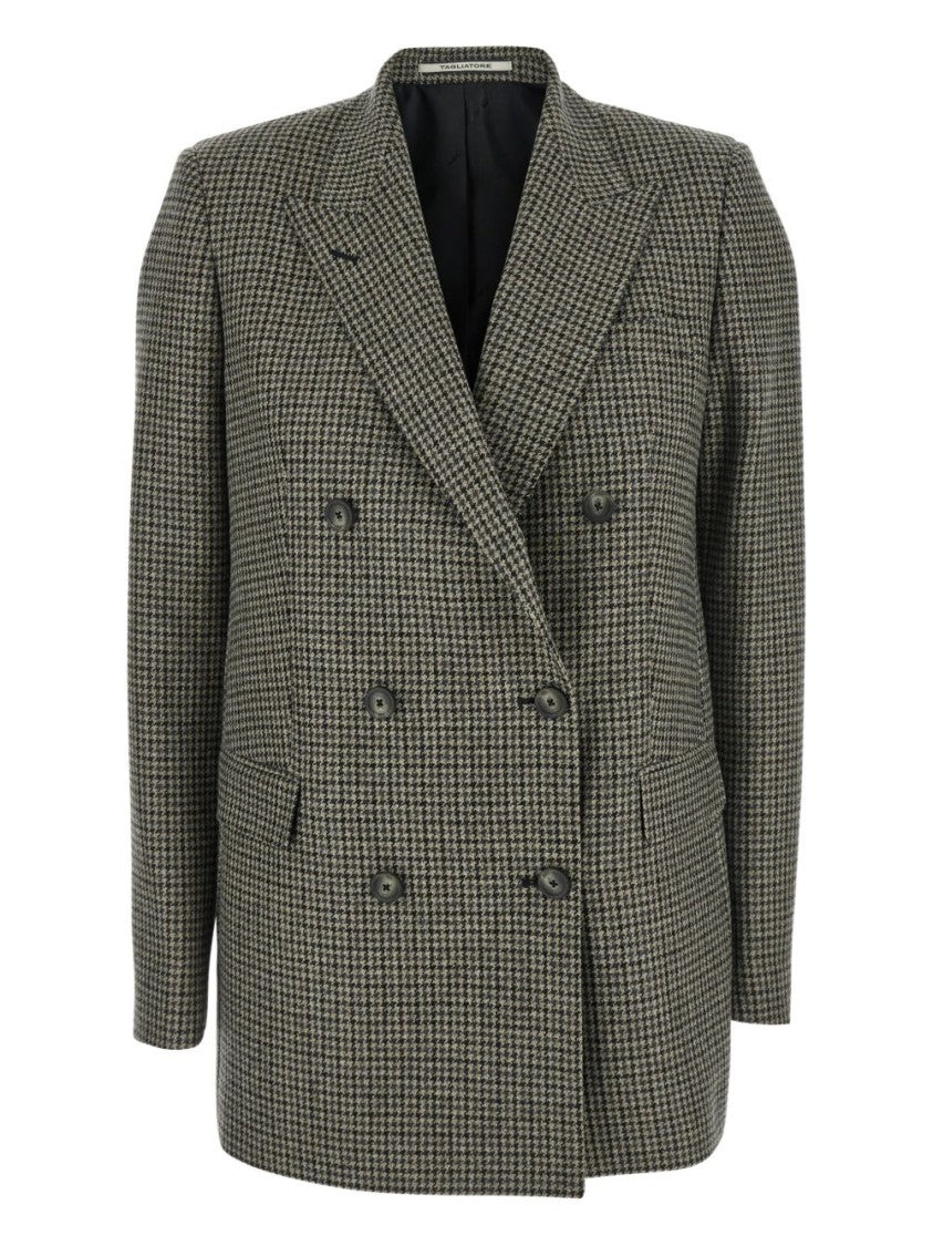 Tagliatore Double-Breasted Houndstooth Coat In Virgin Wool