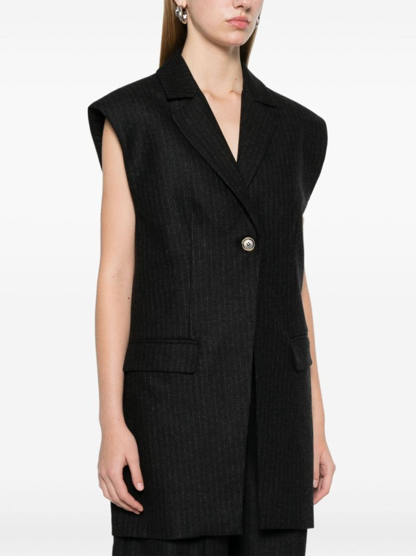 Le Sully Studio Charcoal Grey Pinstriped Wool Blend Lina Vest