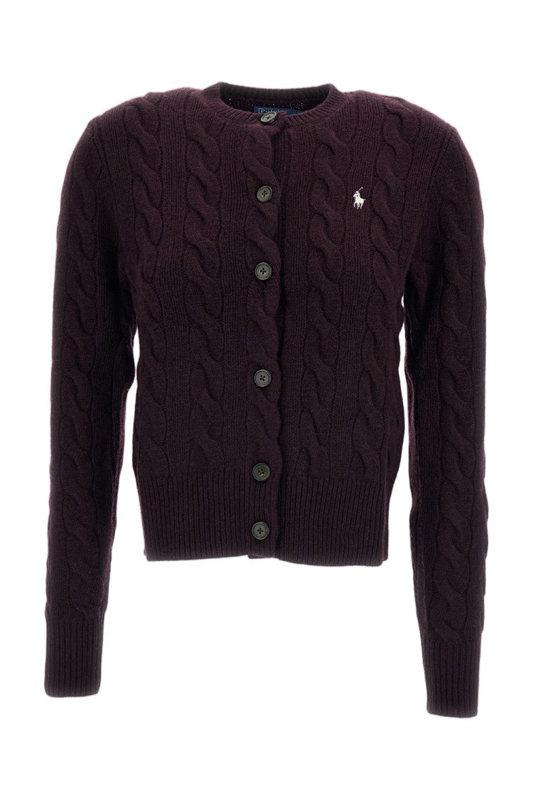 Polo Ralph Lauren Brown Cable-Knit Wool-Cashmere Blend Cropped Cardigan