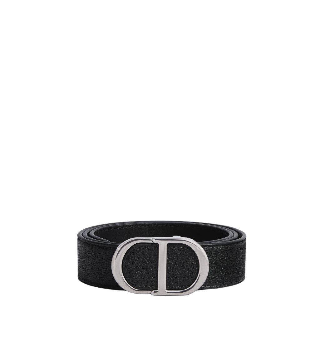 Christian Dior Textured Polished Silver-Tone Initials Leather Belt