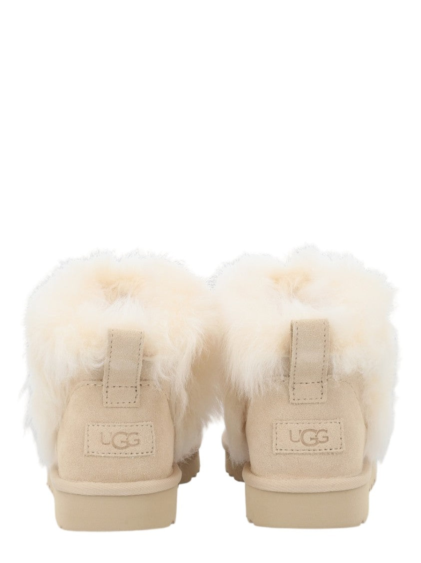 Ugg Beige Leather Boots With Plush Fur Trim