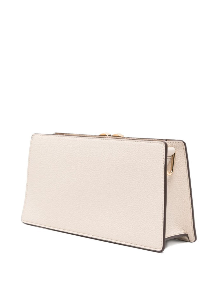 Love Moschino Ivory Textured Shoulder Bag With Gold-Tone Emblems