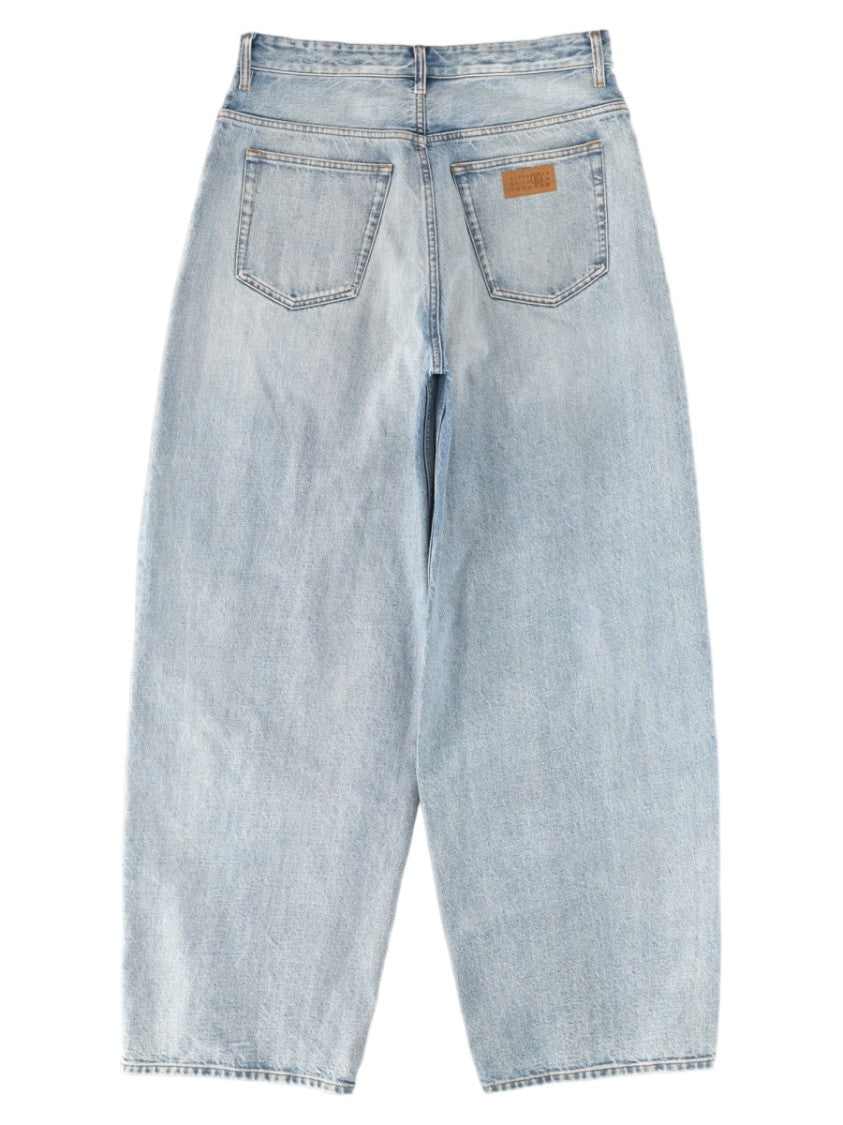 Mm6 By Maison Margiela Relaxed Wide-Leg Trousers With Light Blue Washed Denim Finish
