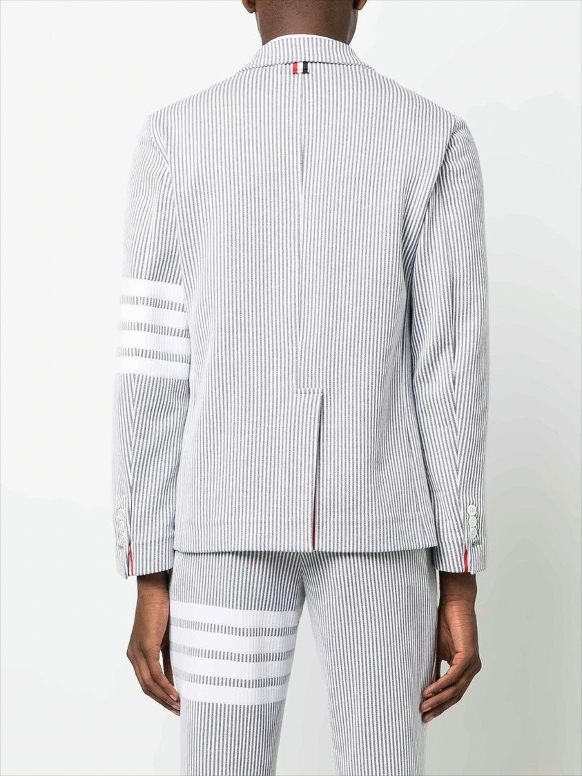 Thom Browne Seersucker Stripe Tailored Jacket With Four-Bar Accent