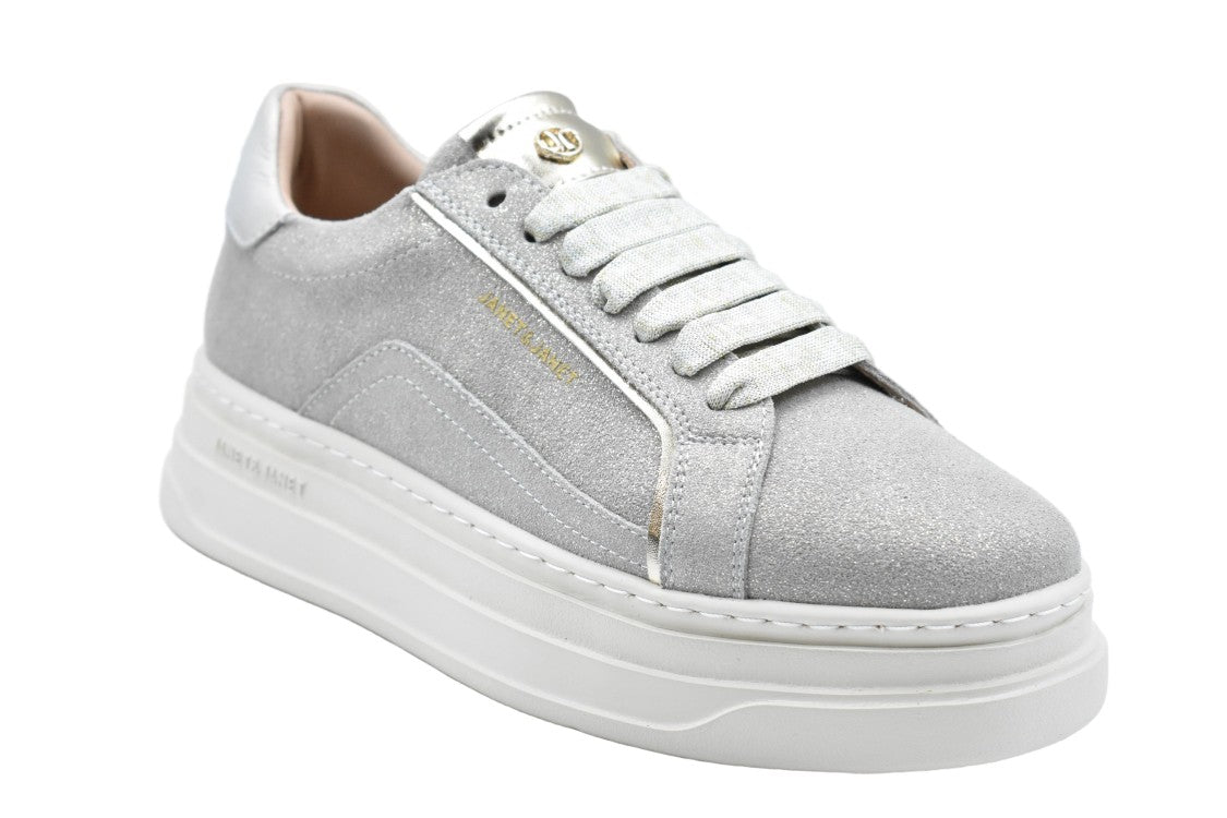 Janet & Janet Textured Beige Low Sneakers With White Sole