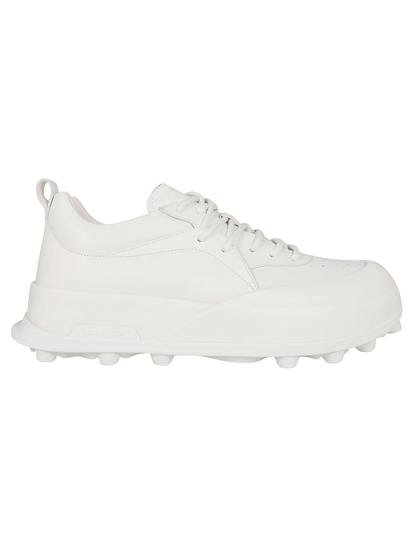 Jil Sander Porcelain White Calf Leather Sneakers