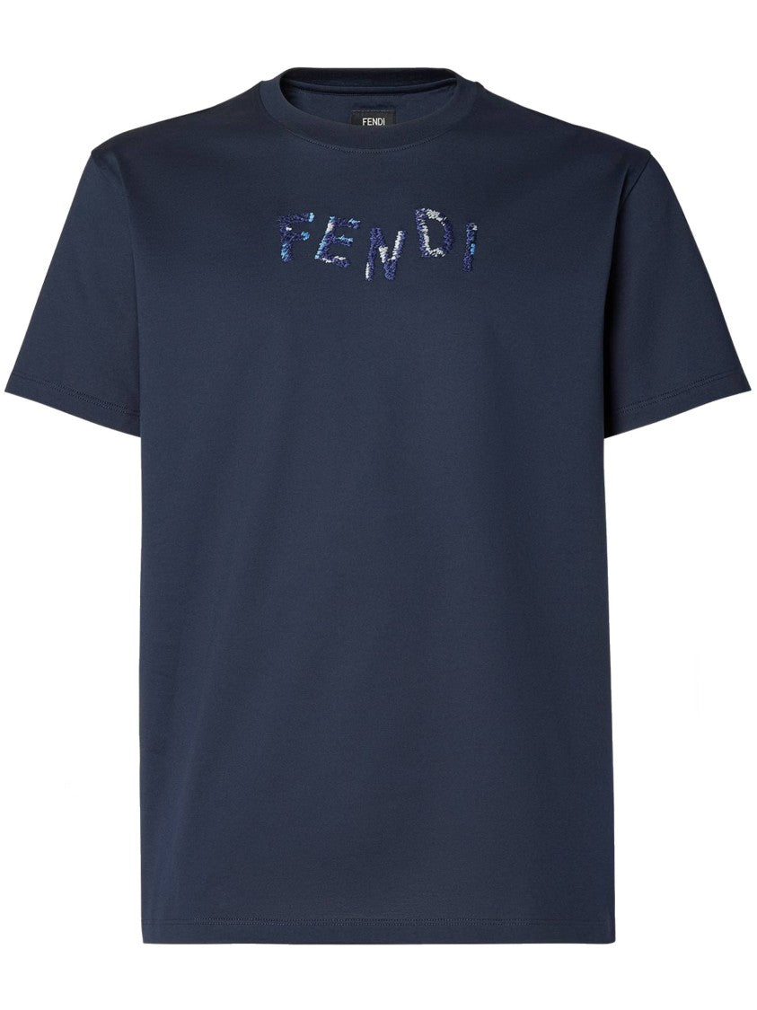 Fendi Crew Neck T-Shirt With Sequined Embellishments