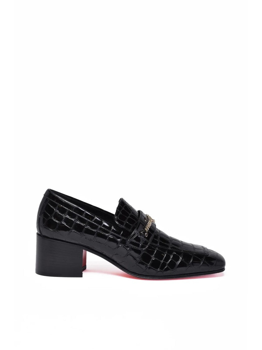 Christian Louboutin Mj Spazzolato Black Glossy Crocodile Leather Loafers