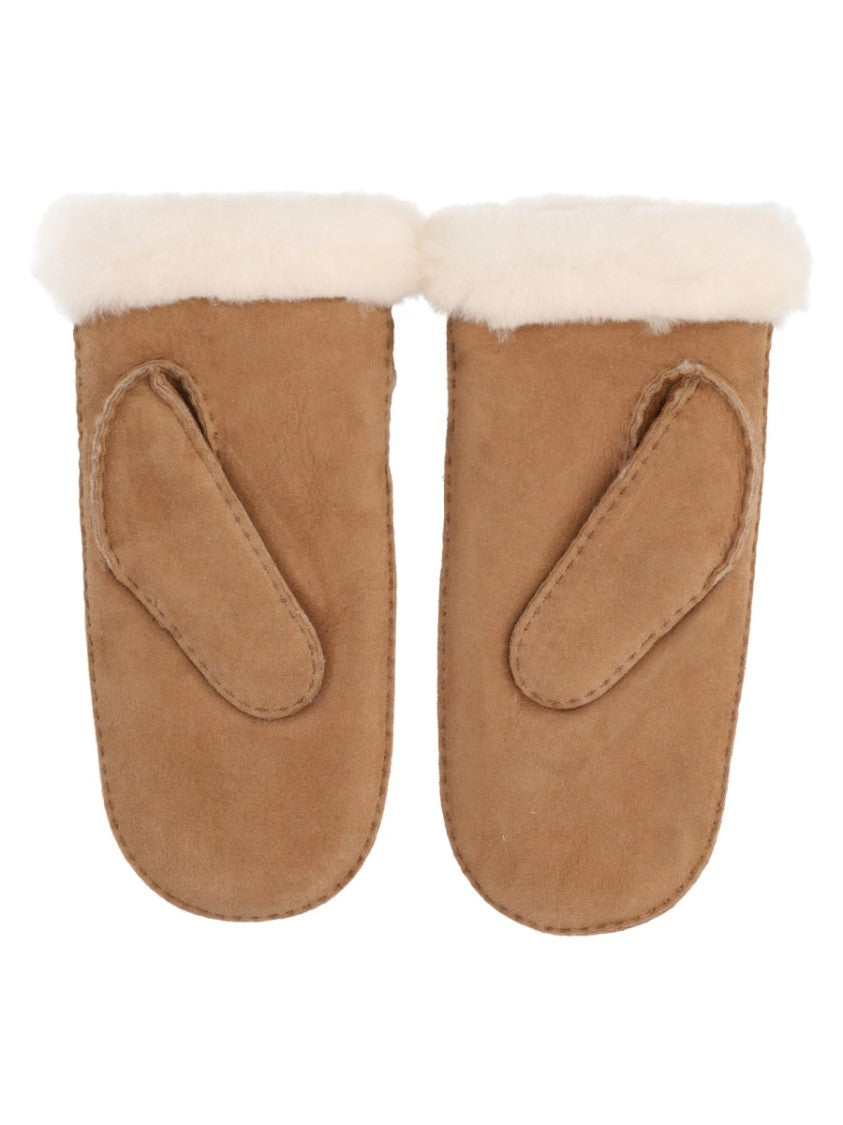 Ugg Brown Suede Fur Trim Mitten Gloves