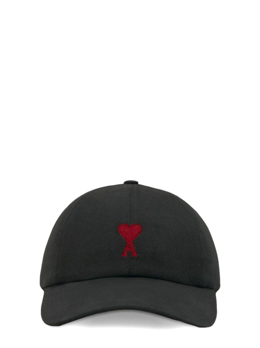Ami Paris Black Ami De Coeur Embroidered Cotton Baseball Cap