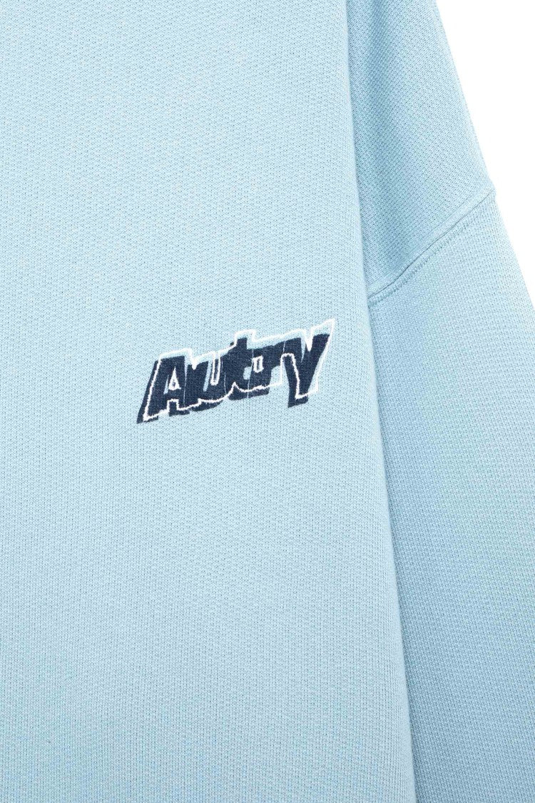 Autry Light Blue Central Logo Cotton Crewneck Sweatshirt