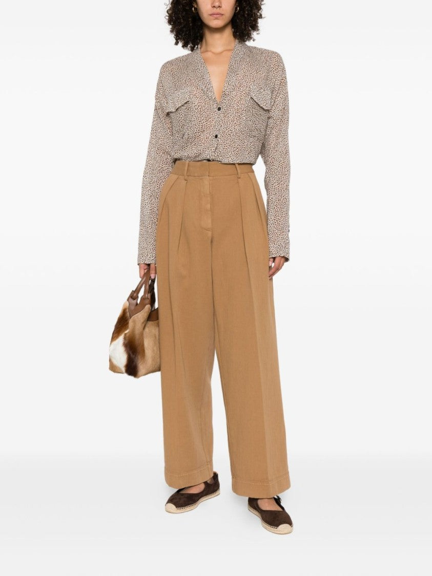 Forte Forte Beige Wide-Leg Trousers With Pleated Front