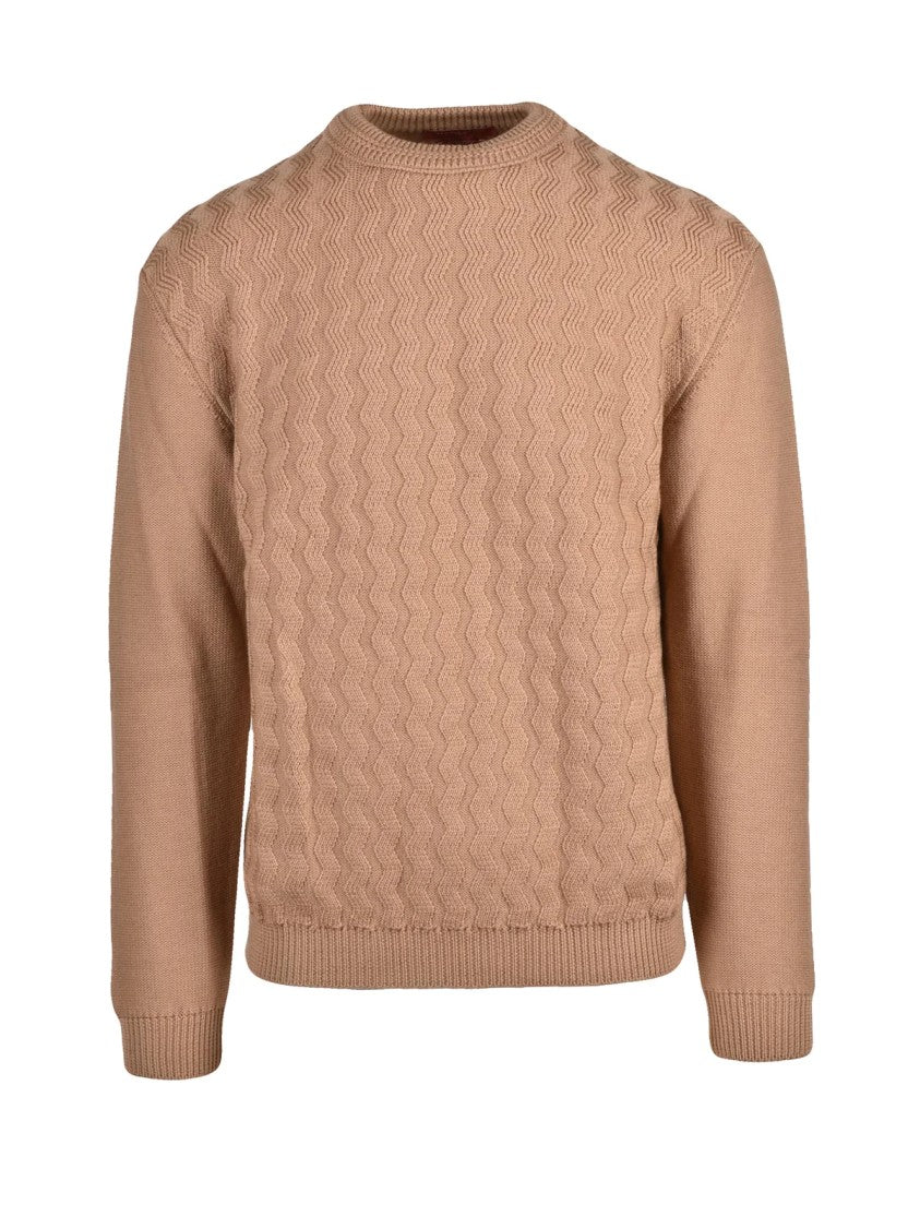 Daniele Fiesoli Beige Crewneck Sweater With Textured Zigzag Knit