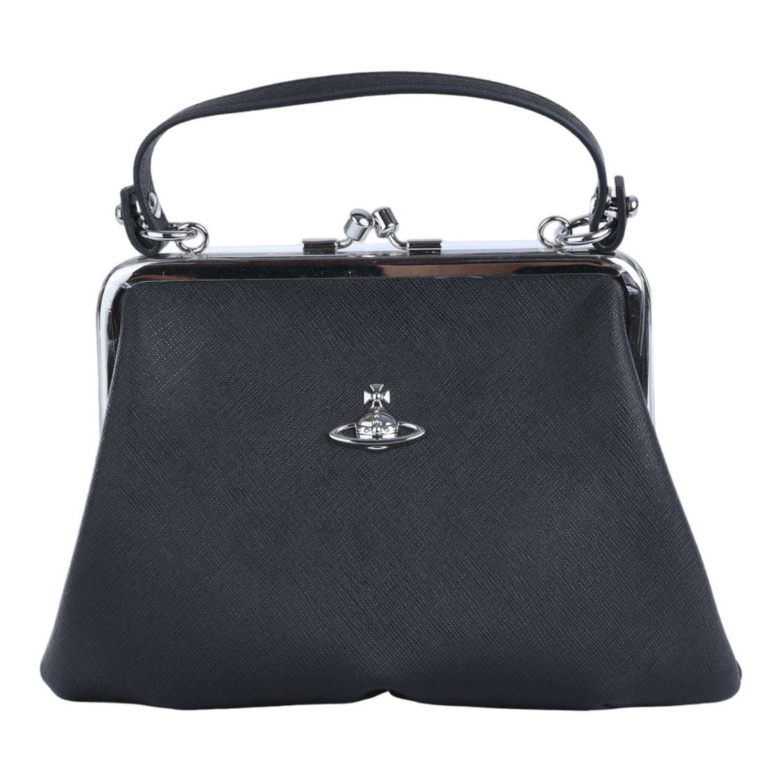 Vivienne Westwood Textured Black Handbag With Silver-Tone Frame And Chain Strap