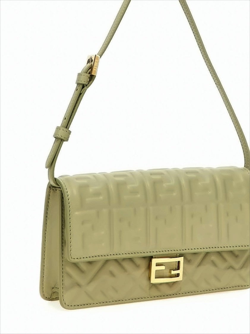 Fendi Structured Lambskin Shoulder Bag With Geometric Embossing