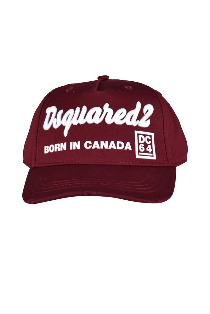 Dsquared2 Burgundy Cotton Cap With Iconic Embroidery