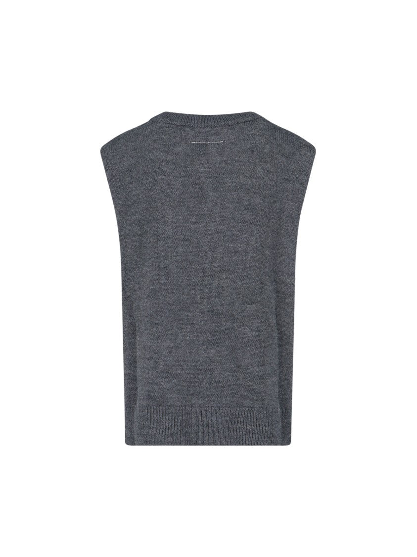 Mm6 By Maison Margiela V-Neck Knit Sweater In Grey Virgin Wool Blend