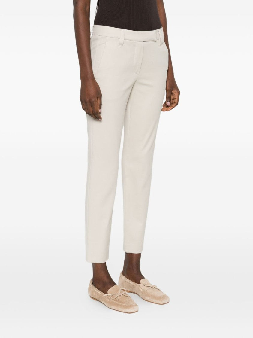 Brunello Cucinelli White Side Gusset Pockets Cotton Straight-Leg Pants