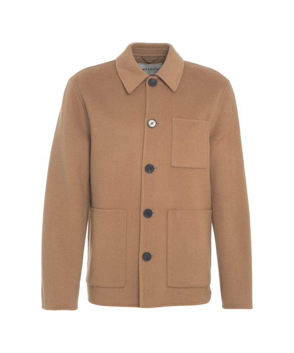 Amaranto Misto Lana Wool Blend Overshirt With Classic Collar And Practical Pockets