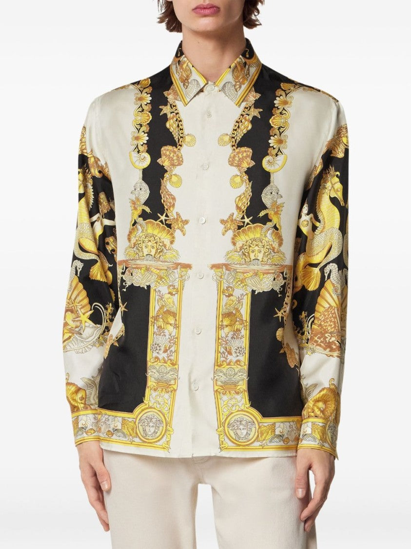 Versace Ivory And Black Silk Shirt