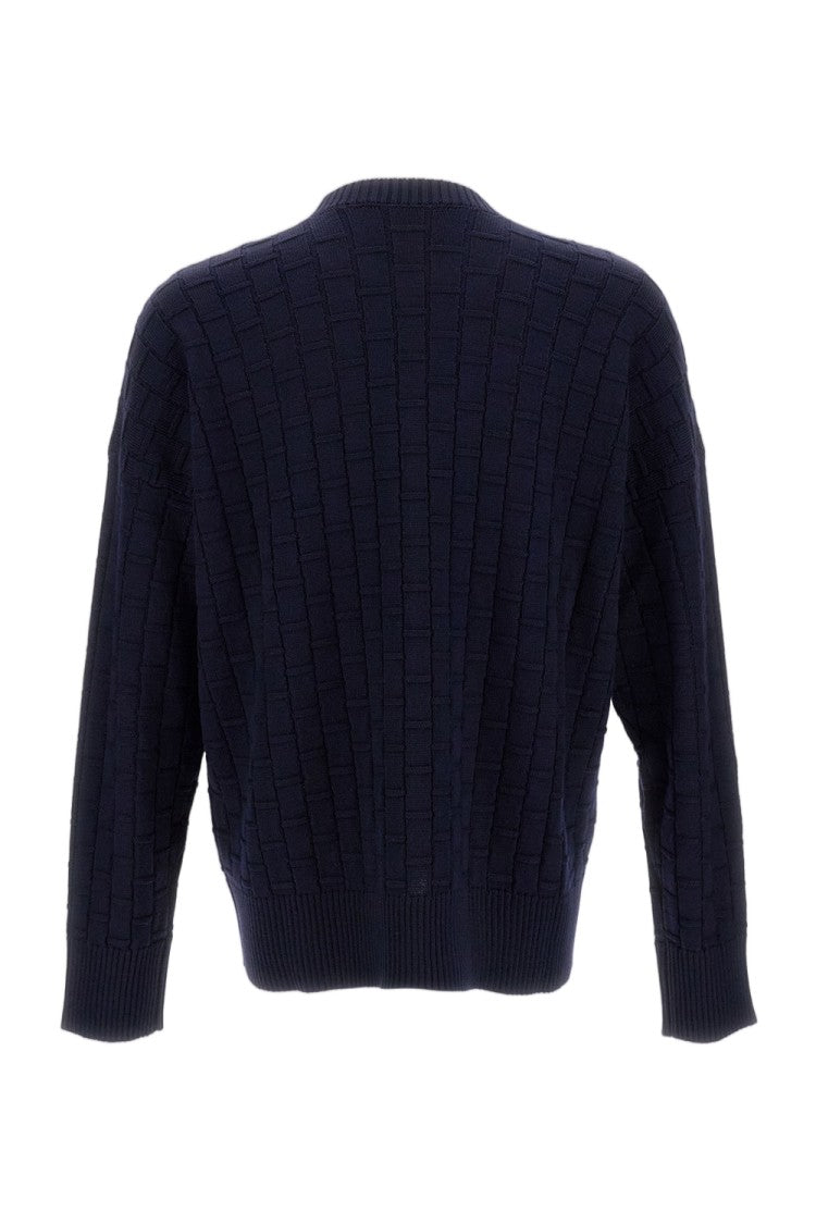 Plan C Checked Pattern Wool Sweater With Ribbed Crew Neck