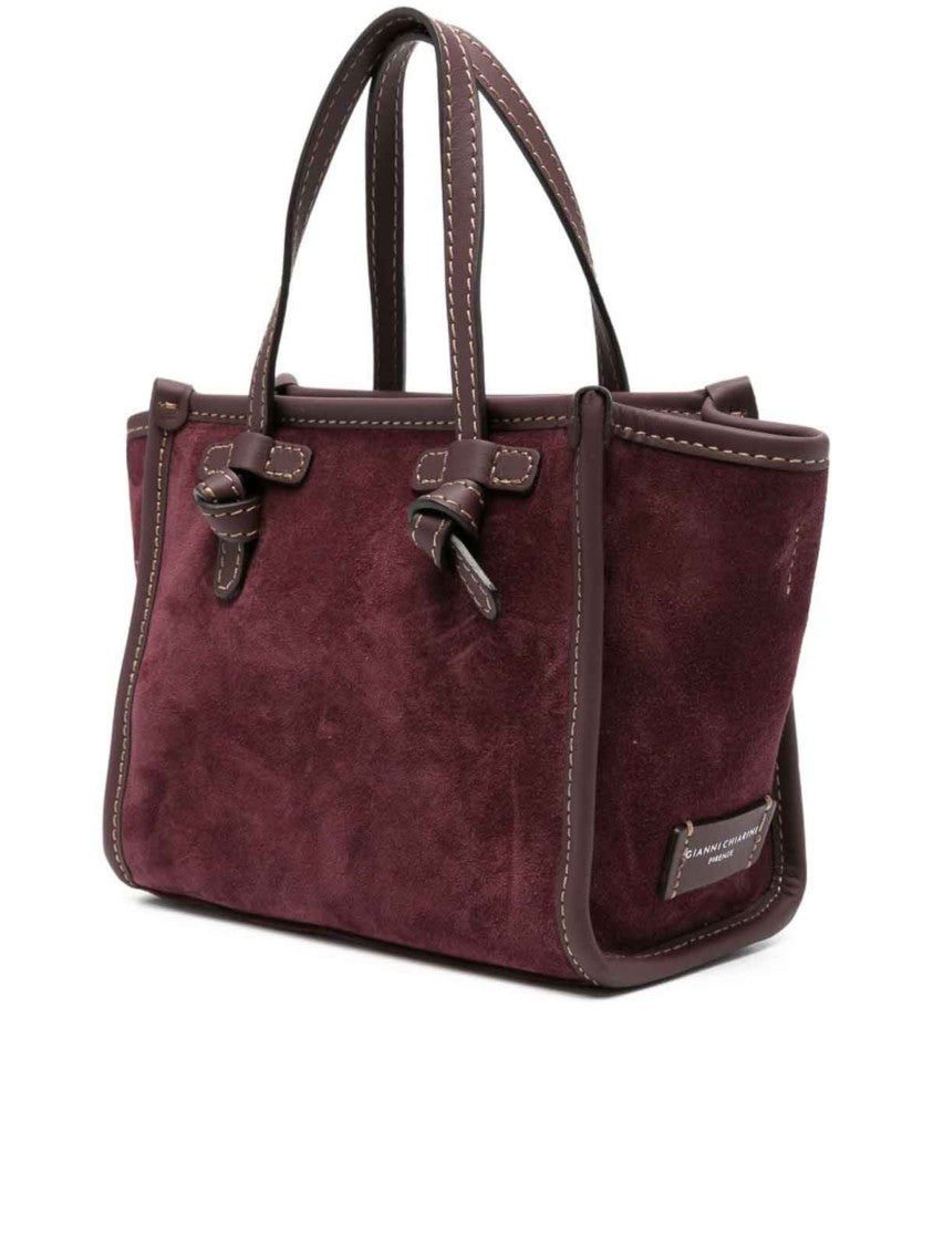 Gianni Chiarini Structured Burgundy Suede Handbag With Detachable Strap