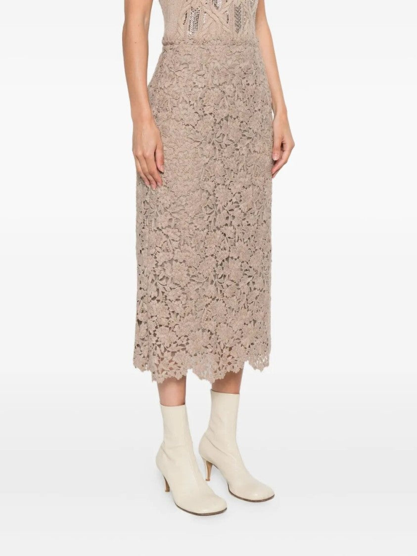 Ermanno Scervino Delicate Floral Lace Midi Skirt