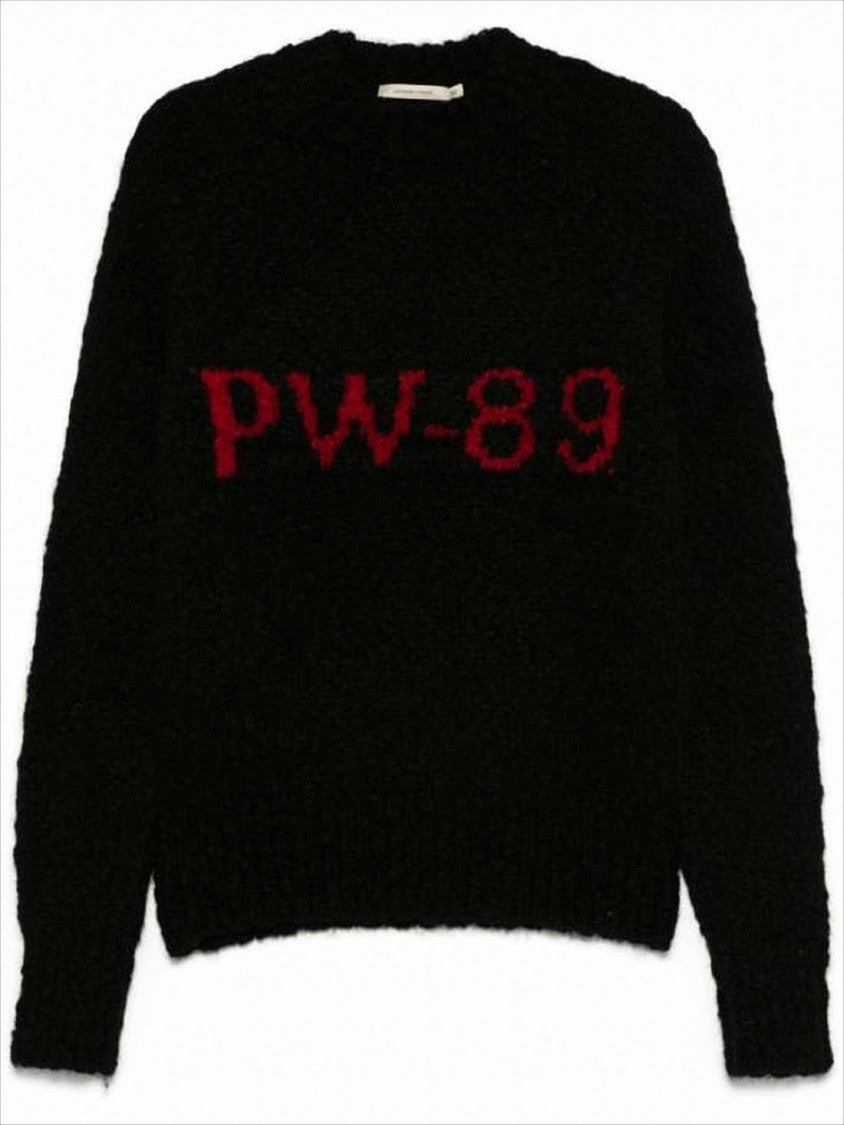 Paloma Wool Fuzzy Black Knit Sweater With Bold Red 'Pw-89' Detail