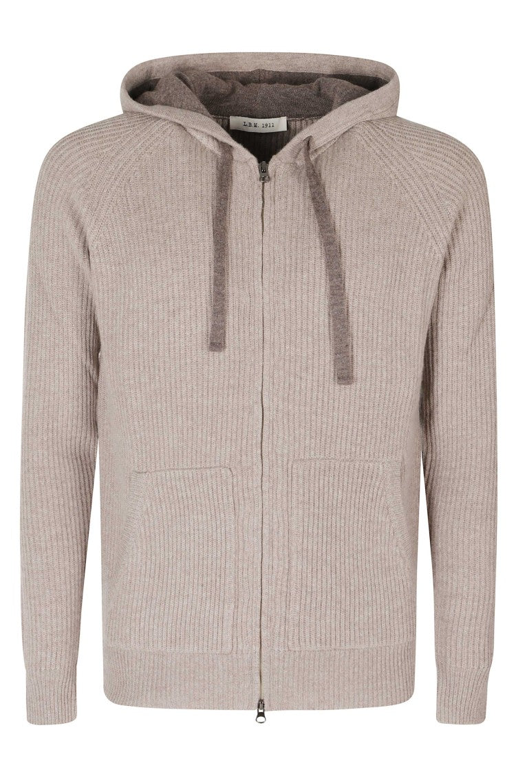 L.B.M. Taupe Relaxed-Fit Knit Zip-Up Hoodie