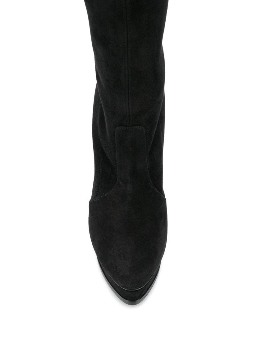 Casadei Closed Toe High Heeled Black Suede Boots