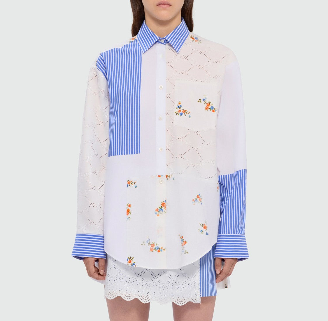 Msgm White Multicolour Floral Patchwork Shirt