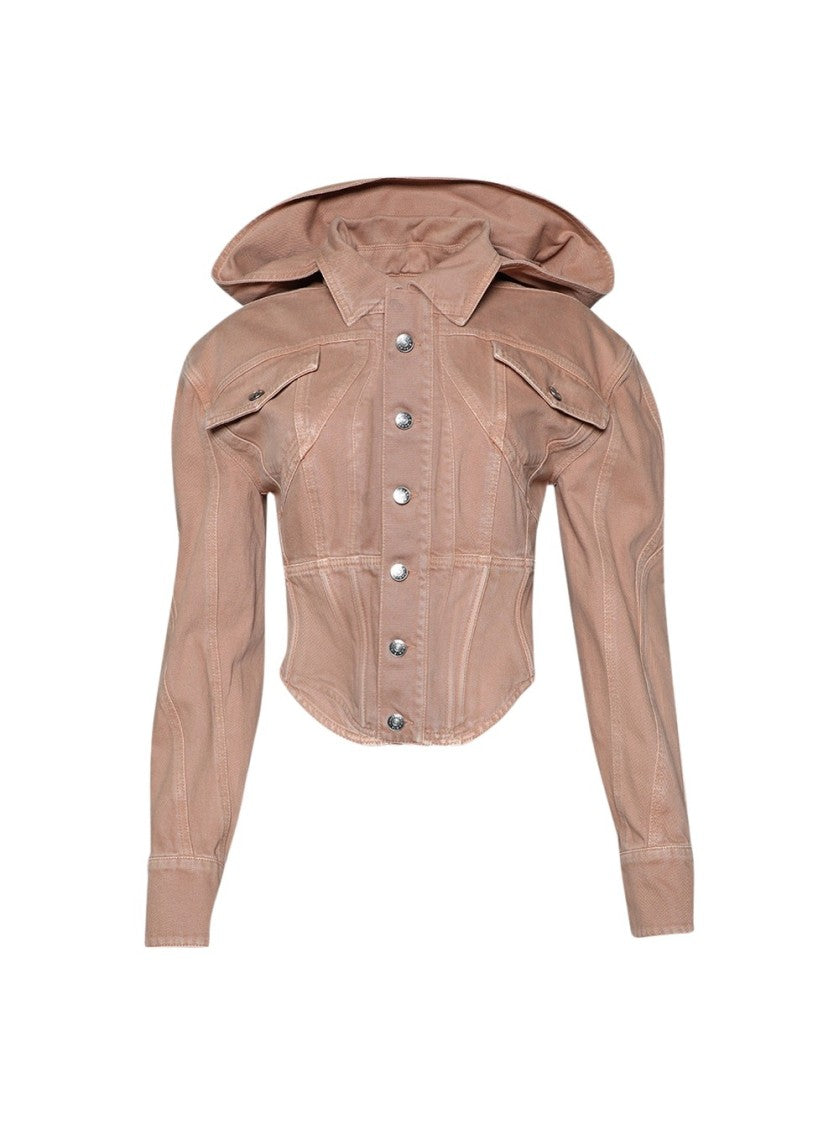 Mugler Corseted Denim Jacket Beige