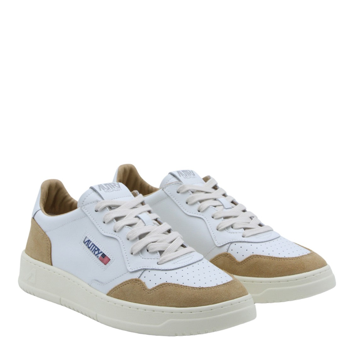 Autry White Leather Sneakers With Suede Overlays And Classic Lace-Up Design