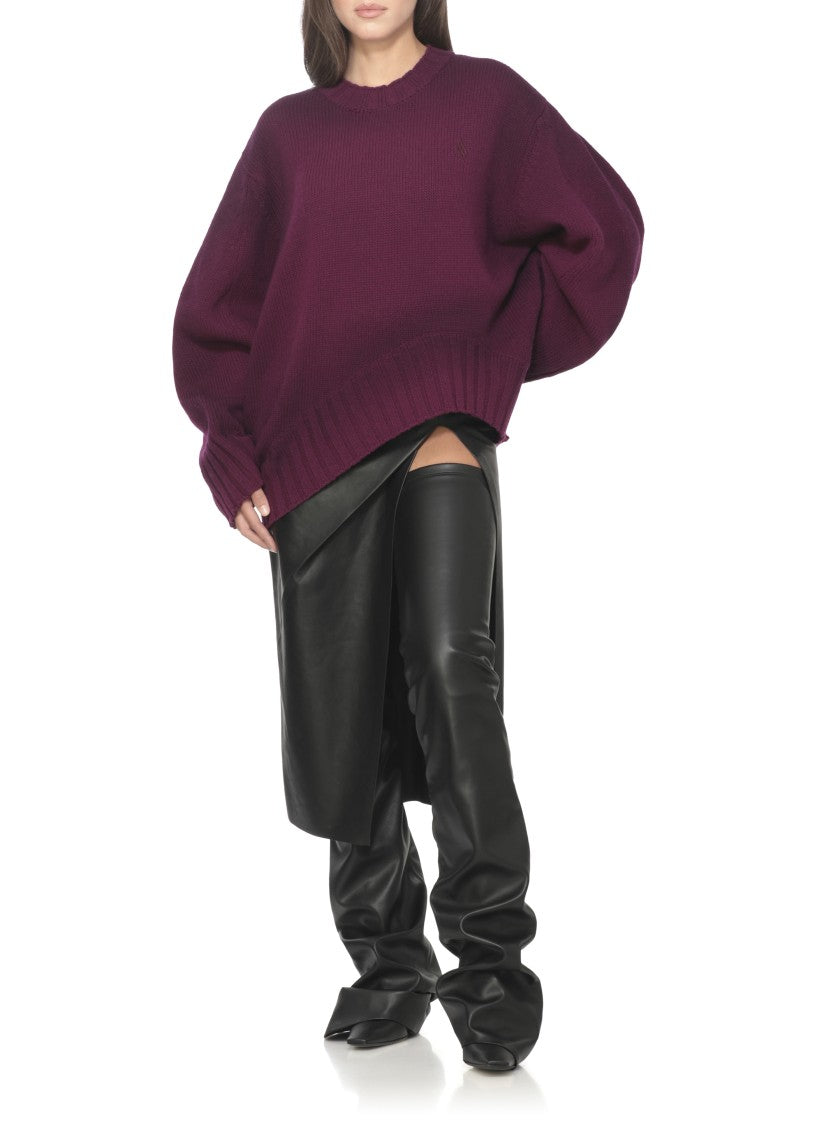 The Attico Burgundy Wool Sweater With Contrasting Logo