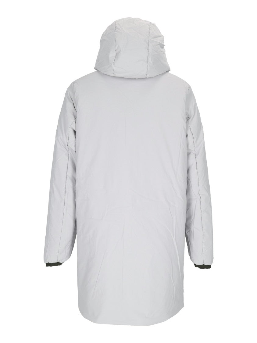 K-Way 3/4 Length Padded Jacket With Hood And Multicolor Stripe Detail