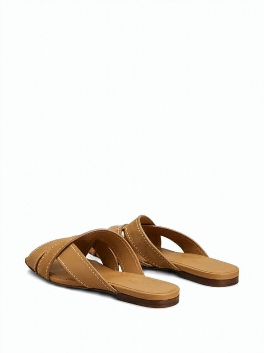 Tod's Cross-Strap Flat Sandals In Calf And Goat Leather