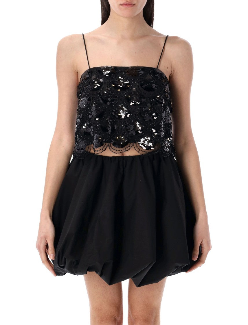 Rotate Shimmering Black Sequined Crop Top
