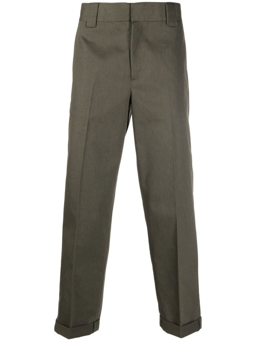 Golden Goose Straight-Leg Green Trousers With Cuffed Hems