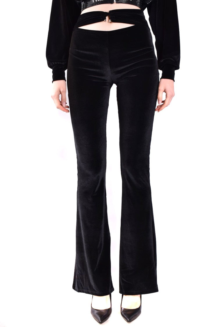 Philipp Plein Black Polyester-Elastane Velvet Flared Trousers