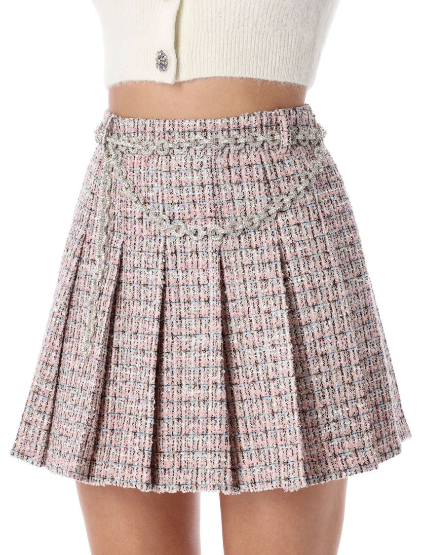 Self-Portrait Boucle Pleated Mini Skirt Chain