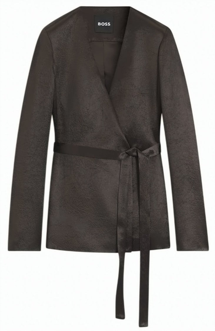 Boss Double-Breasted Brown Blazer With Tailored Fit And Belted Closure