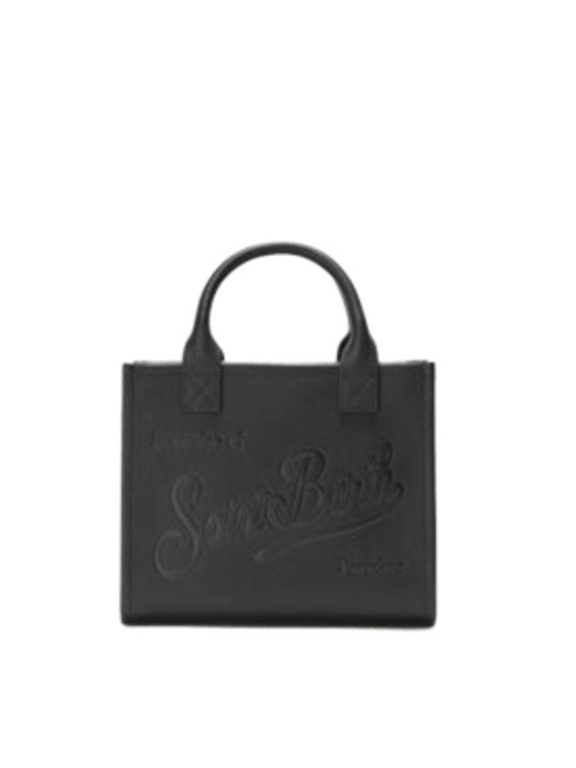 Saint Barth Structured Black Textured Leather Handbag With Embossed Branding