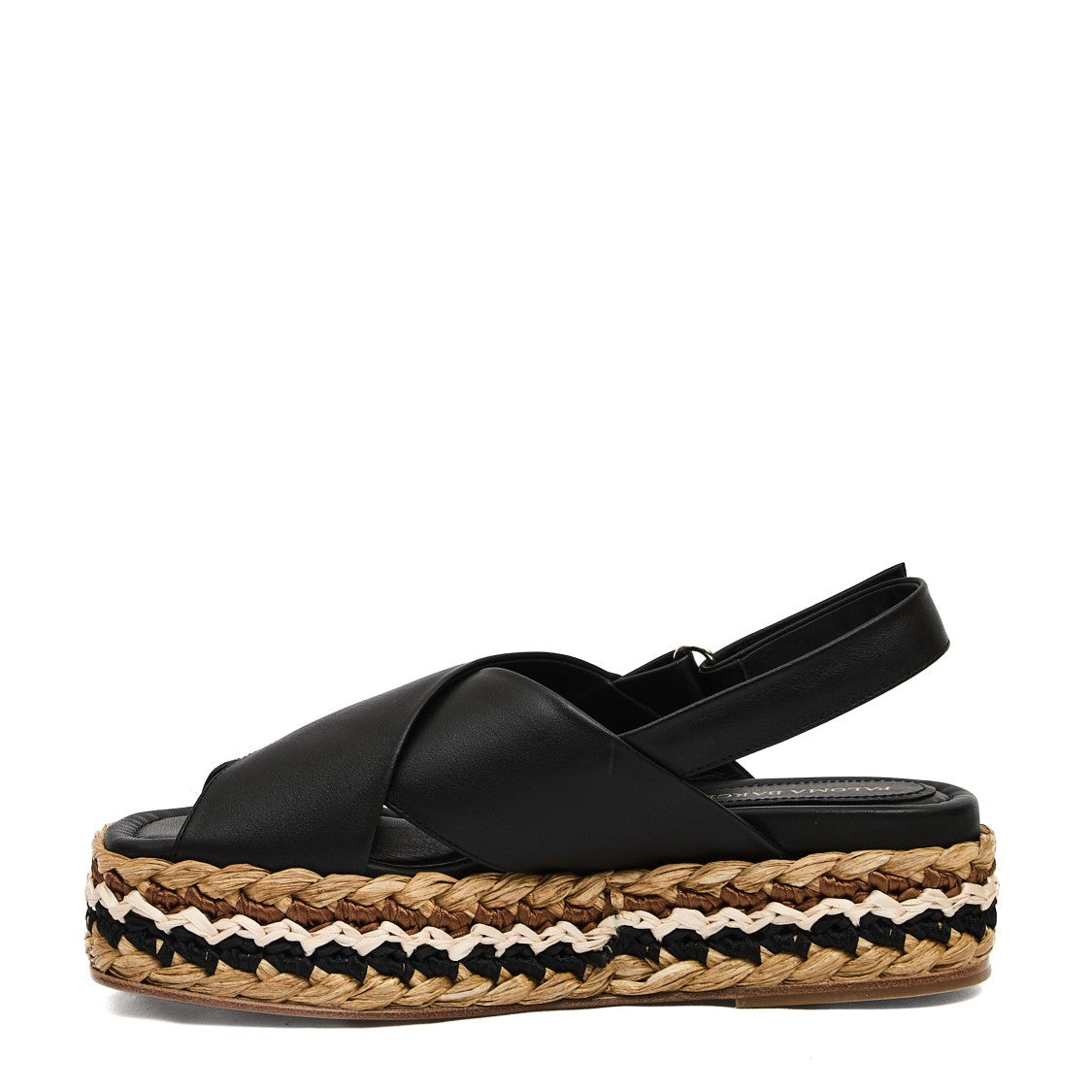 Paloma Barceló Raffia Wedge Sandal Cross Black