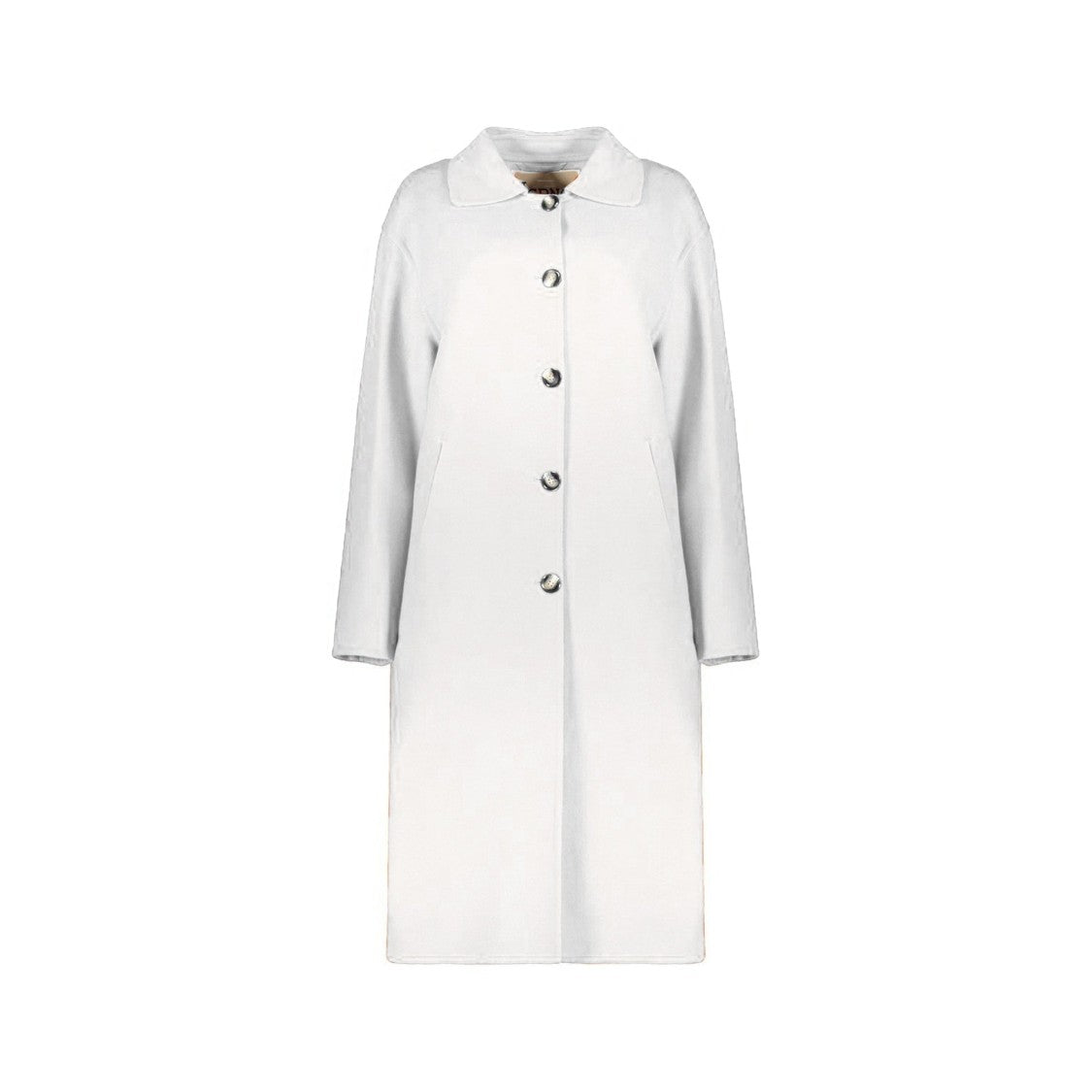 Herno Minimalist White Wool Coat With Button Closure And Side Slits