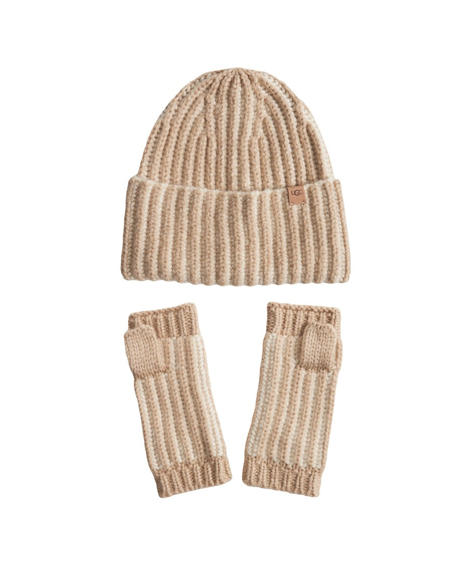 Ugg Ribbed Beanie And Fingerless Gloves Set